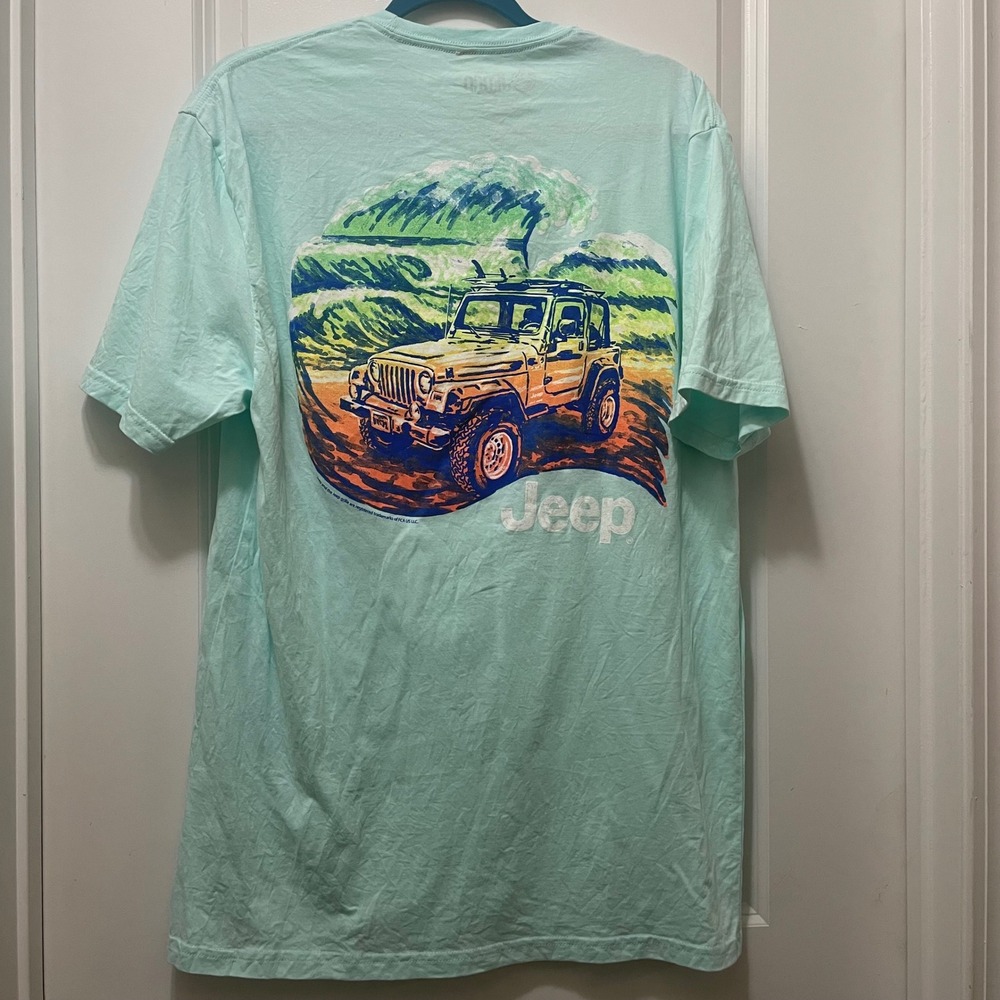 JEDCO Jeep Graphic T Shirt Short Sleeve Aqua Blue XL Adventure Wave